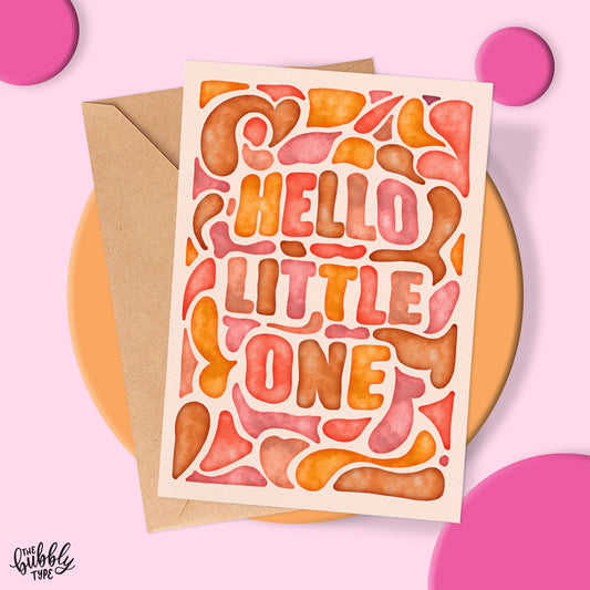 Australian made baby greeting cards. Hello Little One Boho Watercolour, hand drawn design. Affordable baby cards for new mums.