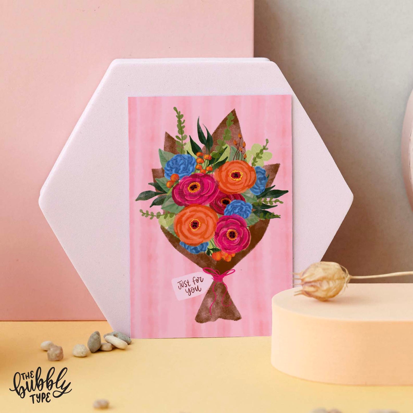Australian made everyday greeting cards. Floral Boiquet hand drawn design. Affordable art cards.
