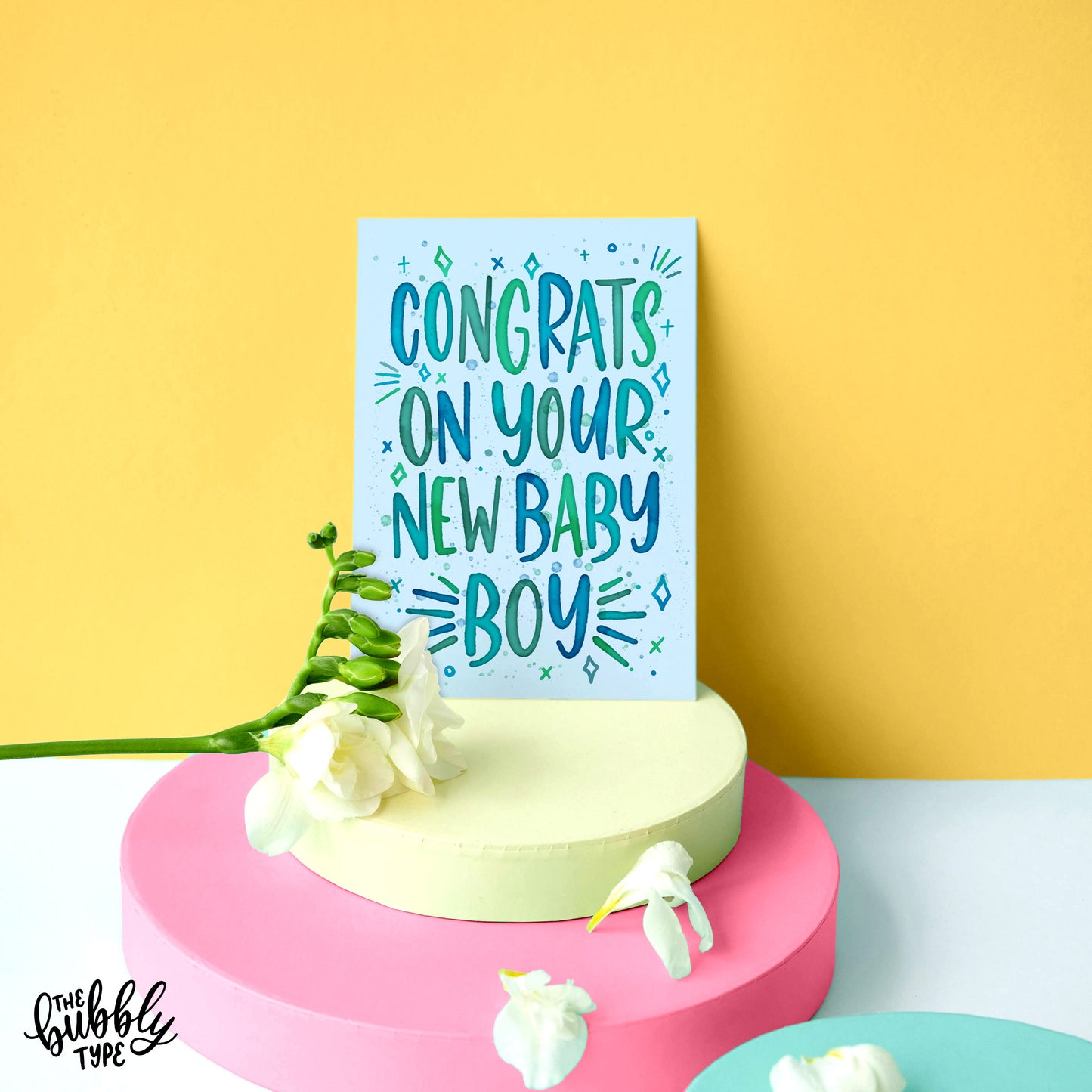 Congrats on your new baby boy greeting card. Best baby cards made inAustralia. Original watercolour design cards for new mum and new baby.