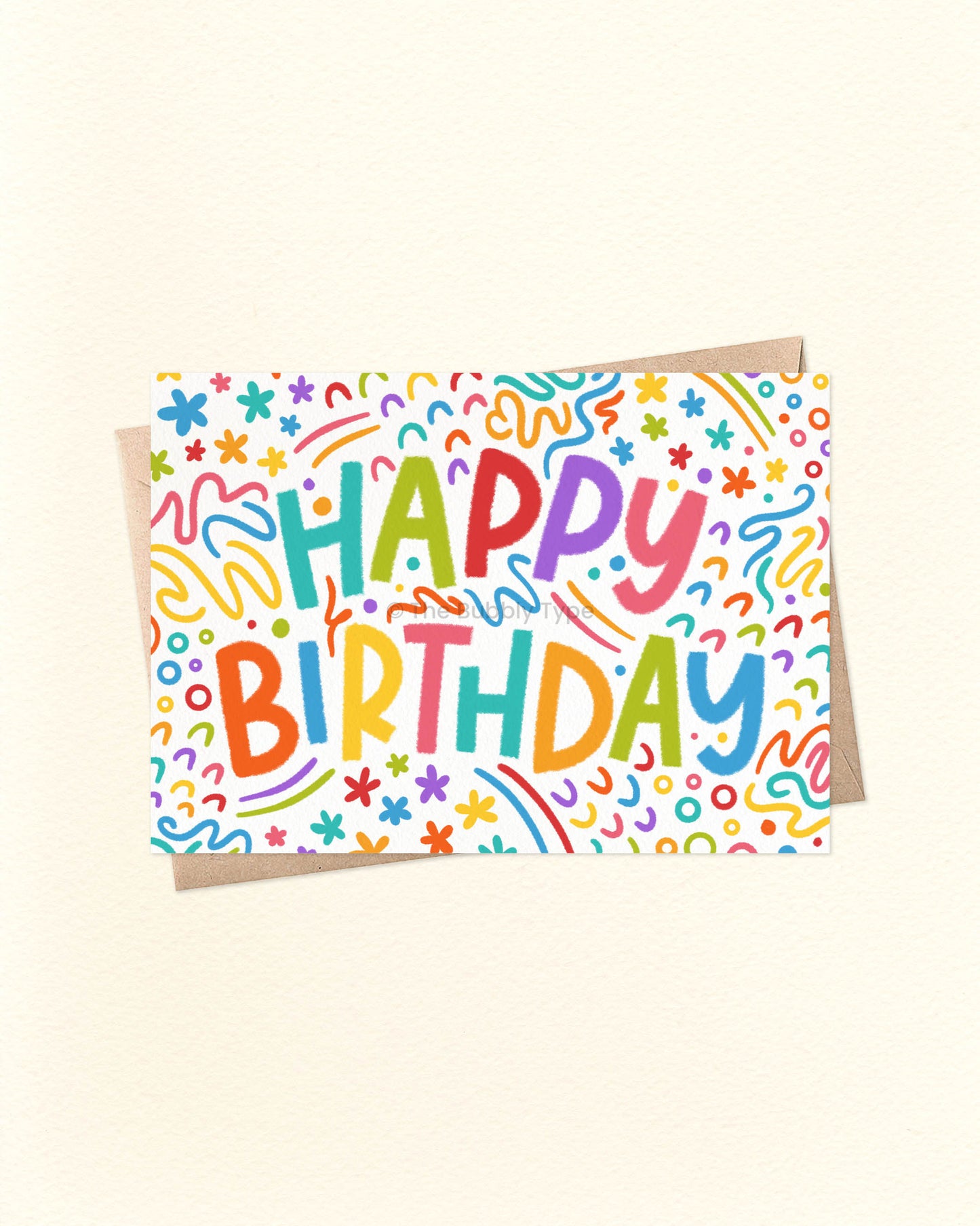 Brighten Their Day with a Fun and Festive Birthday Card! Celebrate with a splash of colour and joy! This card features a vibrant "Happy Birthday" message adorned with playful, colourful doodles, perfect for spreading birthday cheer to someone special.
This card is blank inside, giving you plenty of space to write your own heartfelt message. Featuring an original design by an Australian artist, it’s proudly 100% made and designed in Australia.