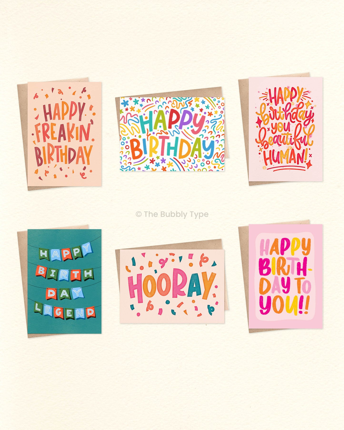 Birthday Greeting Card Pack – Set of 6 A6 Handmade Cards
Make every birthday extra special with this pack of 6 vibrant A6 greeting cards, featuring fun and unique designs by Nicole Jayne. With a mix of bold lettering, playful illustrations, and bright colours, this set has the perfect card for every personality.
This pack includes one of each design:
Happy Freakin’ Birthday – A fun, confetti-filled design to celebrate in style.
Happy Birthday – A lively design with rainbow squiggles for a burst of colour.