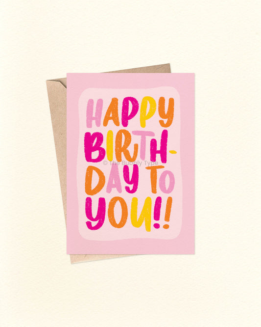 Make your loved one’s day extra special with this Happy Birthday To You A6 Greeting Card. Whether you're celebrating a birthday or any other celebrations these bright colours are sure to make it a day they’ll never forget. This card is blank inside, giving you plenty of space to write your own heartfelt message. Featuring an original design by an Australian artist, it’s proudly 100% made and designed in Australia. Printed on thick 300gsm card stock made from 100% post-consumer recycled paper.