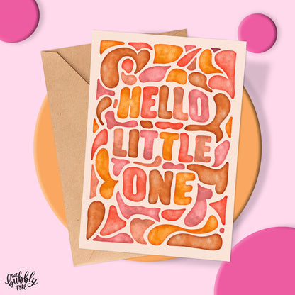 Australian made baby greeting cards. Hello Little One Boho Watercolour,  hand drawn design. Affordable baby cards for new mums.