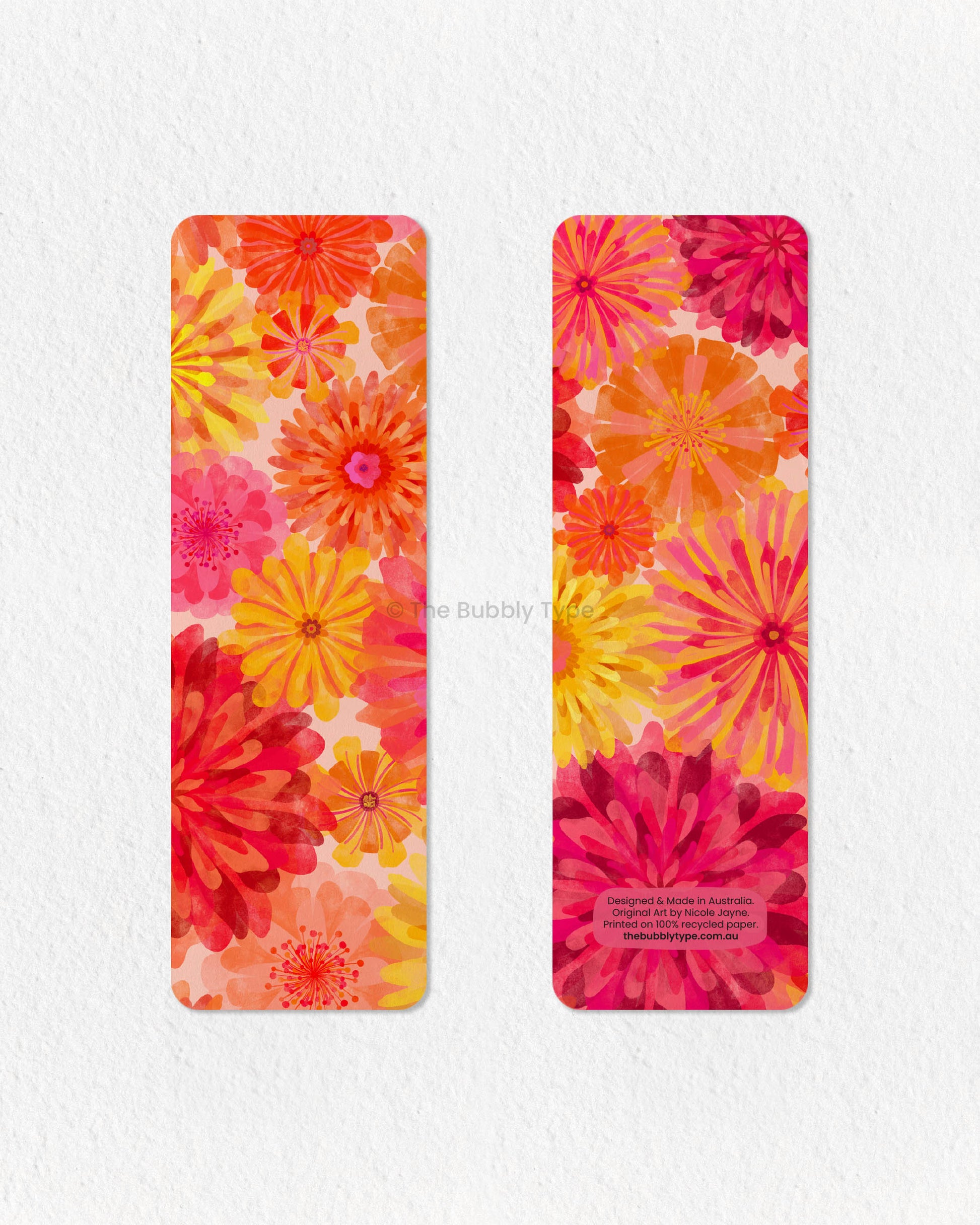 Floral Burst Watercolour Bookmark – Bright, bold, and blooming with colour, this vibrant floral burst bookmark is a must-have for flower lovers! Featuring lush watercolour flowers in reds, pinks, and yellows, this design covers the entire surface, creating a stunning garden of colour. Printed on 100% recycled paper, it’s double-sided, high-quality, and finished with rounded corners for a polished touch. Perfect for bookworms who love botanical beauty, artistic florals, and nature’s charm! 