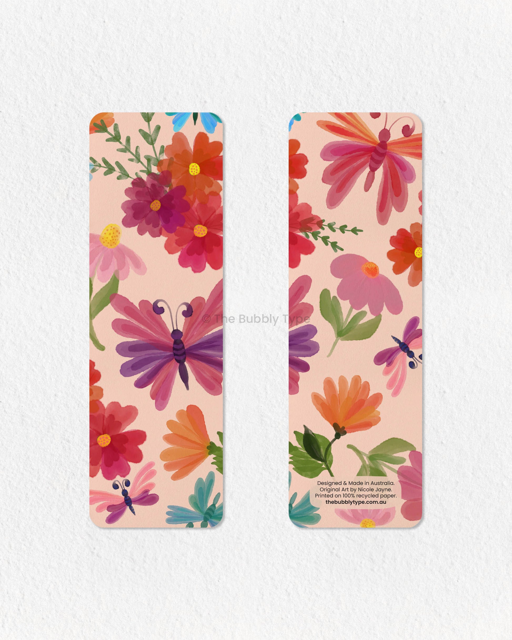 Butterfly Garden Bookmark – Watercolour Beauty for Book Lovers – Delicate and dreamy, this Butterfly Garden bookmark features a soft watercolour illustration of fluttering butterflies and blooming flowers. With a gentle pastel color palette, this design brings a whimsical, nature-inspired touch to your reading adventures. Printed on 100% recycled paper, it’s double-sided, high-quality, and finished with rounded corners for a refined look. A perfect gift for butterfly lovers, garden enthusiasts, and anyone
