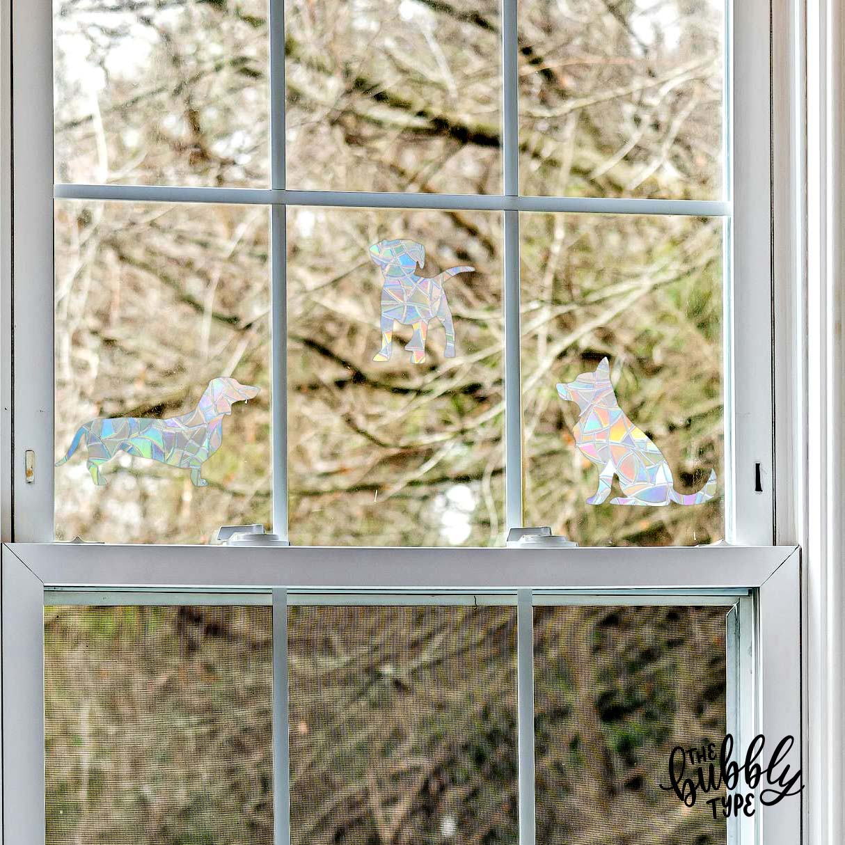 doggy window stickers decals. these make rainbows when the sun catchers through. Made in australia.