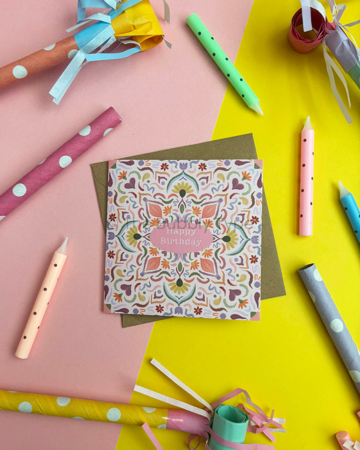 Happy Birthday (Watercolour Tile) - Small Square Greeting Card