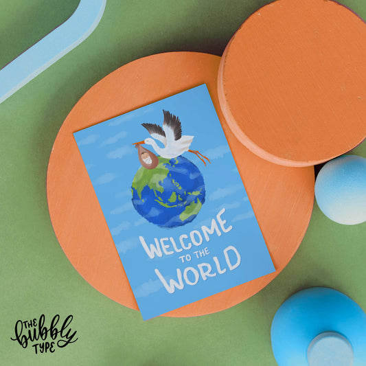 Welcome to the world greeting card made in Australia to celebrate new baby boy or new baby girl. 
