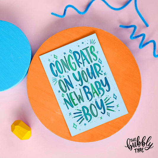Congrats on your new baby boy greeting card. Australian made and designed cards for new mum and new baby.