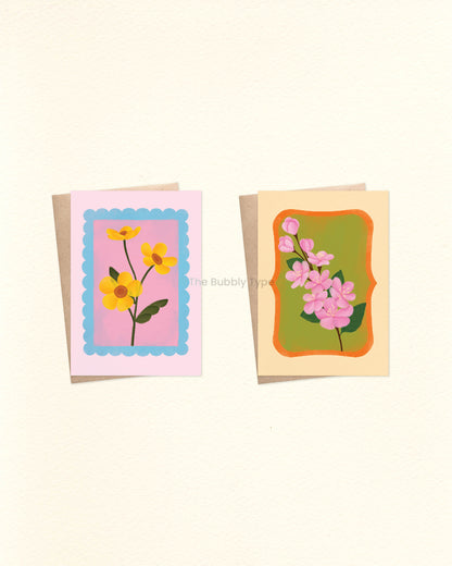 Everyday Floral Stamp Greeting Card Pack – Set of 10 A6 Handmade Cards. A selection of beautifully illustrated greeting cards filled with colourful floral blooms on uniquely shaped stamps. These are a beautiful choice for any occasion—whether it's a birthday, a thank-you, or just because. This pack includes one of each design, no double ups. Designed with love in Australia to Celebrate Every Occasion. You can buy Australian made, environmentally responsible greeting cards at The Bubbly Type. Our cards are m