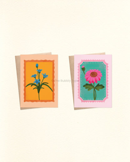 Everyday Floral Stamp Greeting Card Pack – Set of 10 A6 Handmade Cards. A selection of beautifully illustrated greeting cards filled with colourful floral blooms on uniquely shaped stamps. These are a beautiful choice for any occasion—whether it's a birthday, a thank-you, or just because. This pack includes one of each design, no double ups. Designed with love in Australia to Celebrate Every Occasion. You can buy Australian made, environmentally responsible greeting cards at The Bubbly Type. Our cards are m