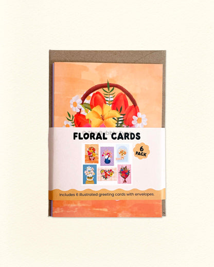 Front of The Bubbly Type Floral card bundle showing six watercolour style floral themed greeting card designs, colourful Australian made stationery set. Perfect for any occasion whether it's birthdays or just because these cards are sure to delight friends and family.