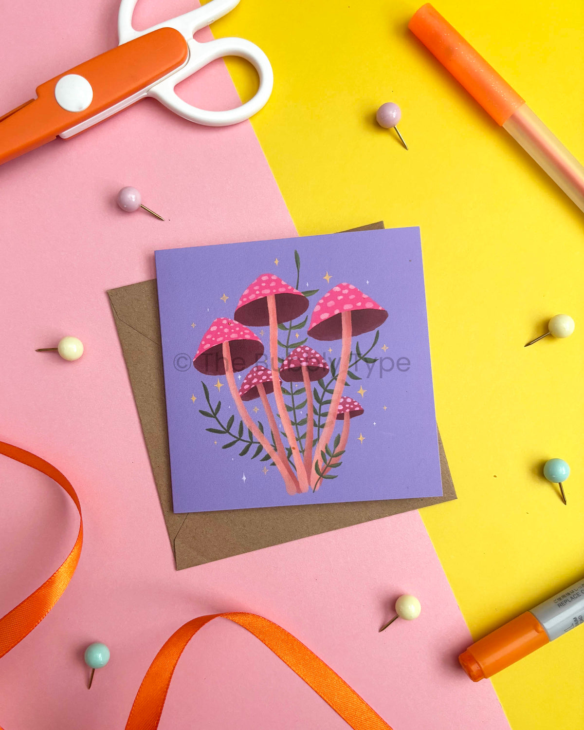 Pink and Purple Mushroom Square Greeting Card
