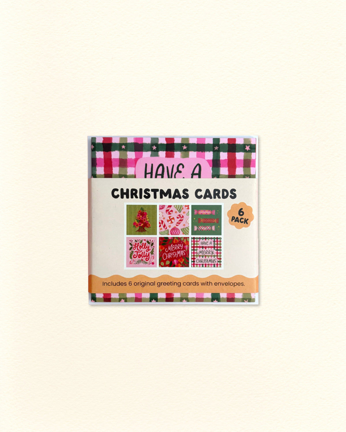 Christmas Cards (Pink & Green) 6pk Square Greeting Cards