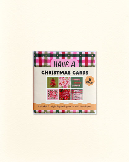 Christmas Cards (Pink & Green) 6pk Square Greeting Cards