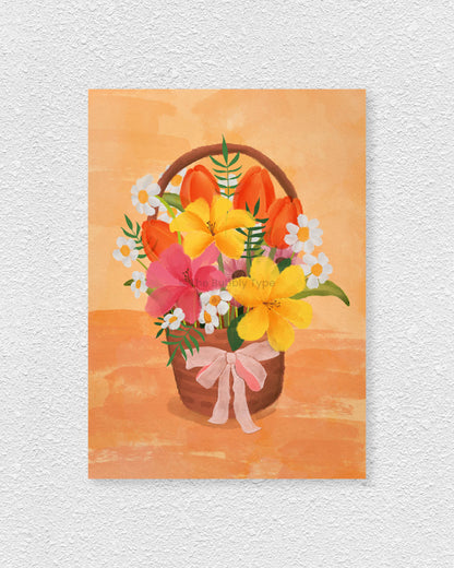 Bring nature’s beauty indoors with this stunning floral art print, featuring an illustrated basket of flowers in warm, inviting hues. This Australian-made artwork is printed on 350gsm uncoated, 100% recycled paper, offering an eco-friendly and premium matte finish that enhances its watercolor details. Whether you're looking for modern floral prints, cottagecore wall decor, or a unique art gift, this piece is perfect for adding a touch of charm to any space. Ideal for living rooms, bedrooms, or home offices.