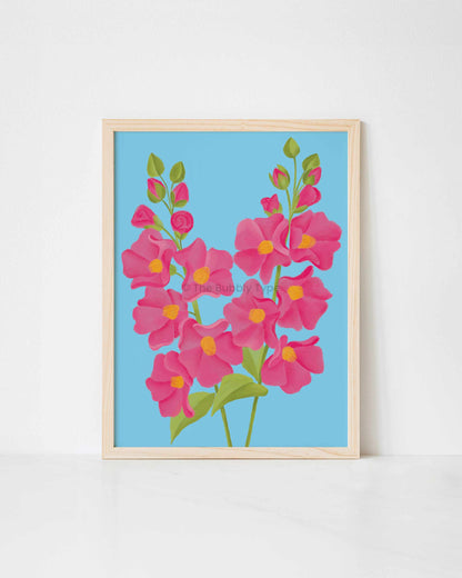 Pink Hollyhock Flowers Art Print