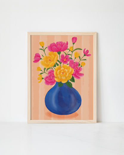 Pink and Yellow flower Vase Art Print